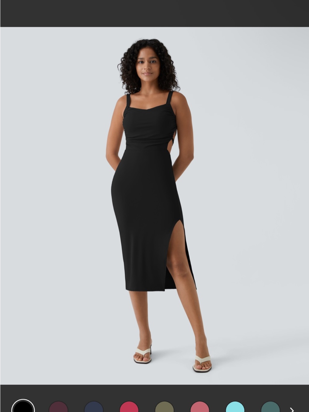 HALARA Black Midi Dress with Side Slit and Cutout Straps